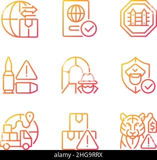 International trading gradient linear vector icons set Stock Vector