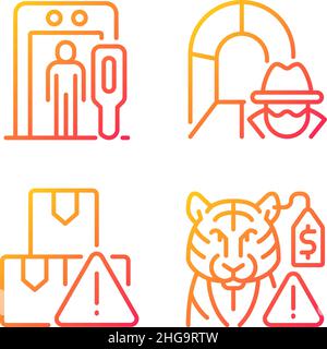 Smugglers activities prevention gradient linear vector icons set Stock Vector
