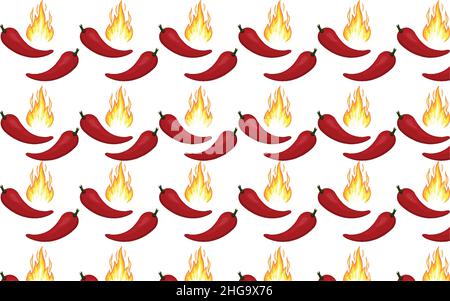 Hot spicy red chili peppers seamless pattern. Chili paper red spicy.organic Stock Vector