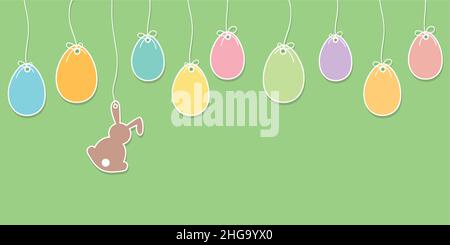 hanging easter eggs and bunny colorful decoration Stock Vector