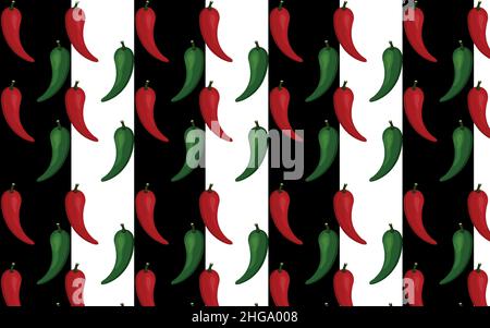 Hot spicy red and green chili peppers seamless pattern.Chili paper red and green Stock Vector