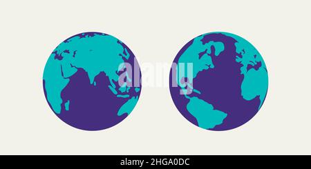 Planet Earth. Flat vector illustration of hemispheres of the earth. Stock Vector