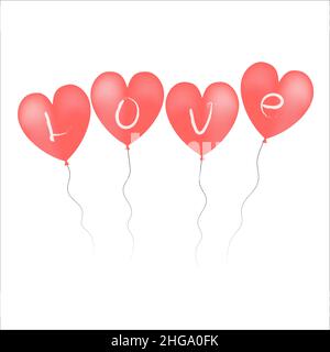 Minimalist vector sticker, label or icon on relationships and love topic using red heart-shaped balloons with lettering on white background that can b Stock Vector