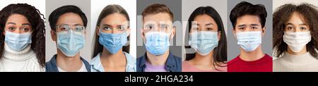Multiracial young men and women wearing face masks Stock Photo