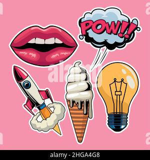 five pop art icon Stock Vector