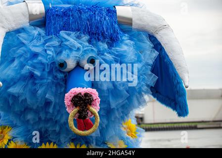 Babe the Blue Ox at the 2018 Baltimore Kinetic Sculpture Race--a funky, quirky, artsy event where teams of artists race human-powered sculptures. Stock Photo