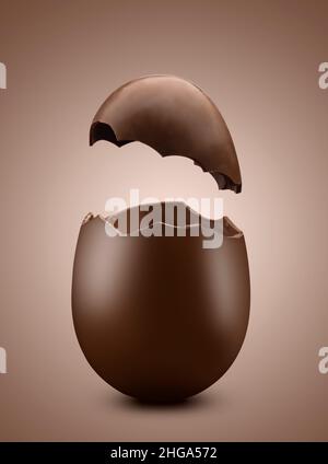 Broken chocolate easter egg on brown background Stock Photo