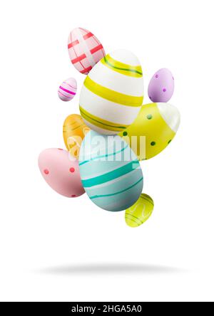 Easter eggs. Group of colored easter eggs jumping on white background Stock Photo