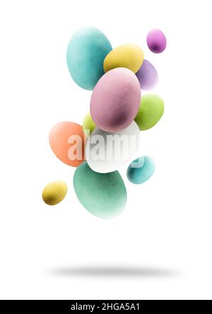 Easter eggs. Group of colored easter eggs jumping on white background Stock Photo