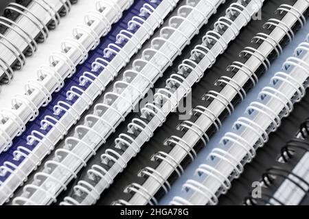 Various paper products with spiral binding close up Stock Photo