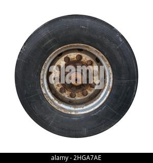 Old rusty truck wheel isolated on white background Stock Photo