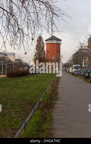 Berlin, Germany - December 22, 2021: Walking through the streets in the Friedrichshain district on a cold winter day, Otto-Ostrowski-Strasse Stock Photo