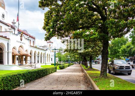 Hot Springs, USA - June 4, 2019: Historical Quapaw Baths Spa bath house on bathhouse row exterior architecture resort building in historic city and si Stock Photo