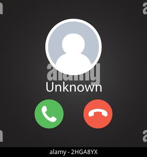 Unknown, Stalker or No Caller ID. Phone interface with two icons accept or reject a call on black background. Vector illustration. Eps 10 vector file. Stock Vector