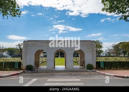 Kanchanaburi, Thailand - December 2021: The Kanchanaburi War Cemetery (known locally as the Don-Rak War Cemetery), the main prisoner of war (POW) Stock Photo