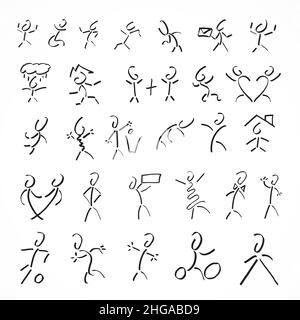 Big set of different stick figures. men and woman expressing different emotions. Perfect part of presentation. Vector illustration. Eps 10 vector file Stock Vector