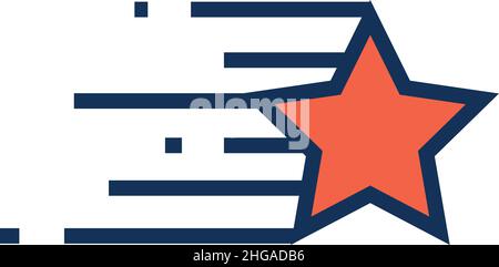Red star flying icon. Five rays shape with motion lines Stock Vector
