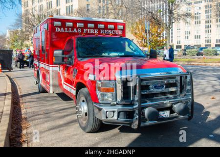 Dallas Fire Department rescue vehicle in downtown Dallas, Texas TX, USA. Stock Photo