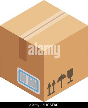Cardboard box isometric icon. Fragile cargo container Stock Vector ...