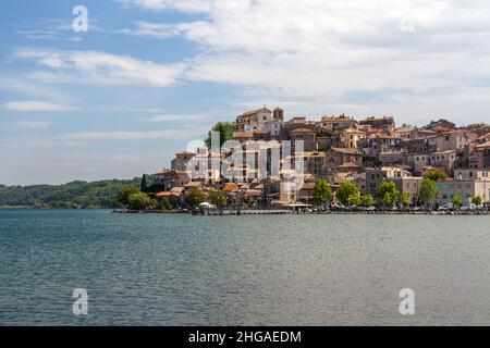 Landscape of little town Anguillara Sabazia on Lake of Bracciano, Lazio, Italy Stock Photo