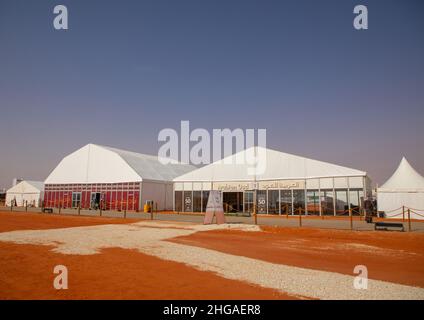 Shops under tents in King Abdul Aziz Camel Festival, Riyadh Province, Rimah, Saudi Arabia Stock Photo
