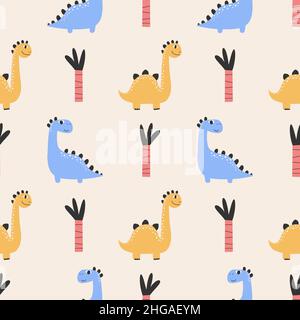 Cute dinosaur seamless patterns. Digital paper. Creative childish print Stock Vector