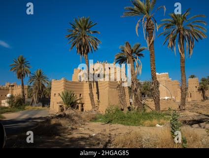 Traditional old mud houses with palm trees, Najran Province, Najran, Saudi Arabia Stock Photo
