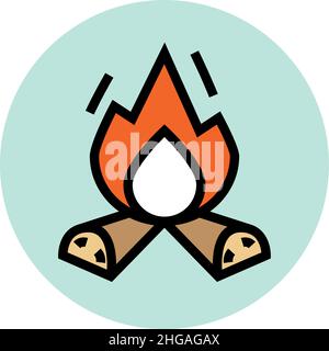 Campfire symbol in circle. Firewood in flame icon. Camp logo Stock Vector