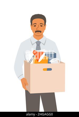Fired office man worker holds box. vector illustration Stock Vector ...
