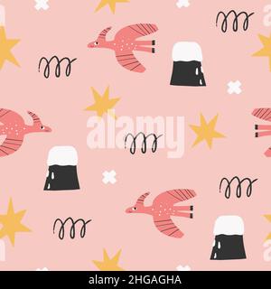 Cute dinosaur seamless patterns. Digital paper. Creative childish print Stock Vector
