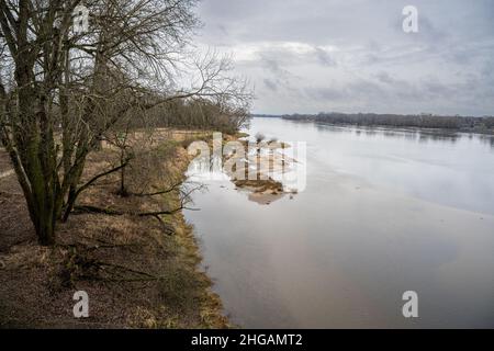 A view of the Vistula River in Torun, north-central Poland. Clouds reflected in the water Stock Photo