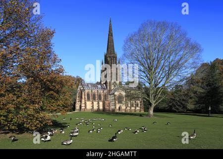 Autumn colours, St Mary the Virgin Church, Clumber Park, Nottinghamshire, England, UK Stock Photo