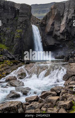 Folaldafoss Waterfall, Oexi Pass, Berufjaroara River, Austurland, Iceland Stock Photo