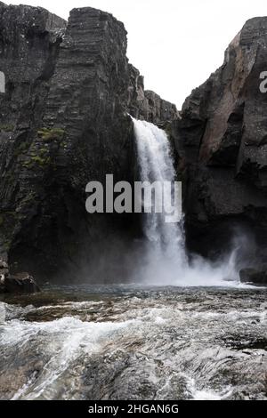 Folaldafoss Waterfall, Oexi Pass, Berufjaroara River, Austurland, Iceland Stock Photo