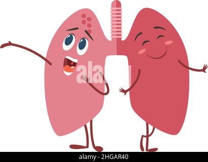 Human lungs in cute cartoon style. Kawaii characters Stock Vector