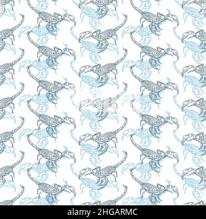 Scorpion hand drawing sketch pattern seamless. linear terrestrial arachnid background. Vector texture Stock Vector