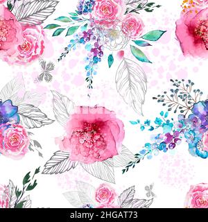 Seamless background watercolor flowers. Vector illustration Stock Vector