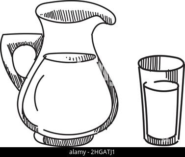 Pitcher with glass full of drink. Refreshment liquid glassware Stock Vector