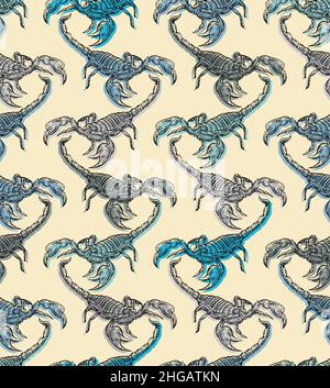 Scorpion pattern seamless. terrestrial arachnid background. Vector texture Stock Vector