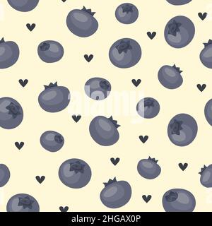 Vector seamless pattern with blueberries. Flat style Stock Vector