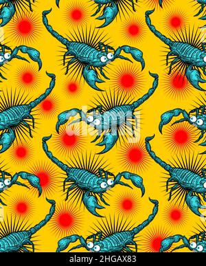 Cartoon Scorpion pattern seamless. crazy linear terrestrial arachnid background. Vector texture Stock Vector