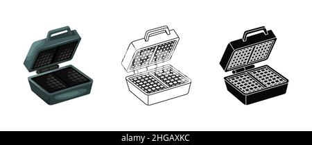 Vector illustration of a waffle iron for rectangular Belgian waffles. Flat and simple style, outline. Stock Vector