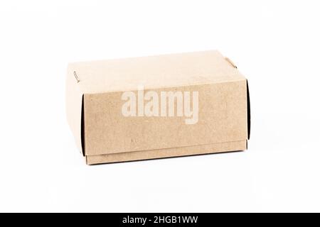Take away food craft paper box isolated on white background. Part of set. Stock Photo