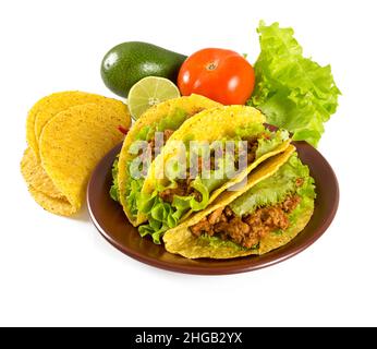 plate with tacos and nachos isolated on white Stock Photo