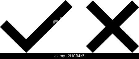 Vector illustration of check mark and cross icons in black color Stock Vector
