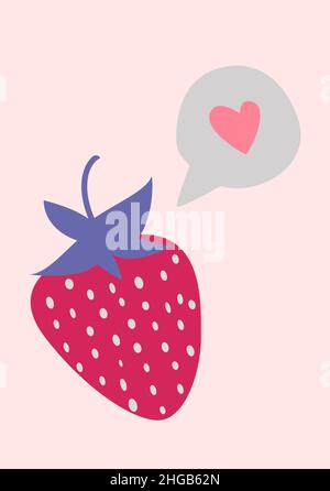 Strawberries with the thought of love. Vector image in boho style. valentine's day. A greeting card with a declaration of love. Stock Vector