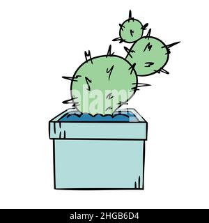 Cute cactus in a flower pot. Vector illustration of indoor plants Stock Vector