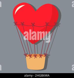 A heart-shaped flying balloon. Day of love. valentine's day. A greeting card with a declaration of love. A flat vector image on a gray background. Stock Vector