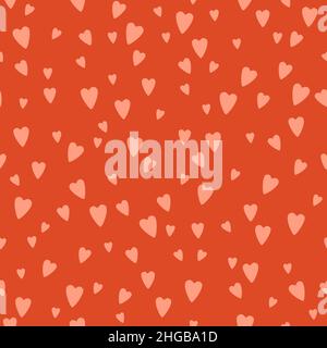 St. Valentine's Day seamless pattern. Pink hearts on a red background Stock Vector