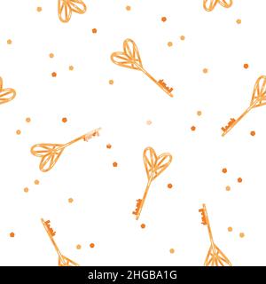 St. Valentine's Day seamless pattern with golden heart-shaped keys Stock Vector